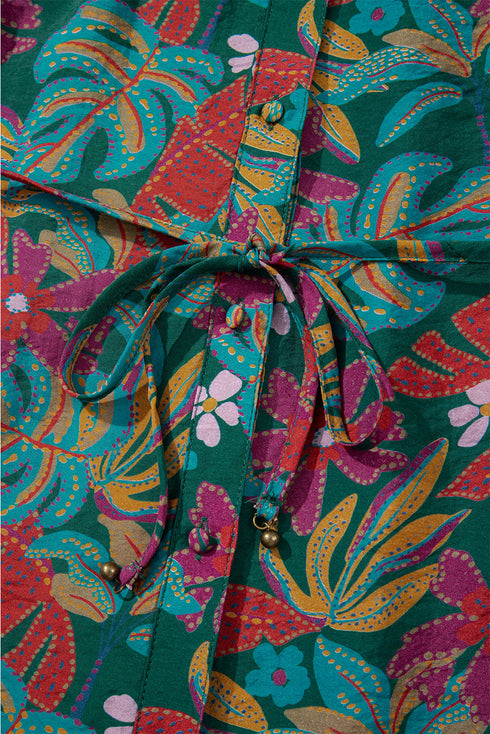 Retro Floral Print Ruffle Detail Belted Tiered Mini Dress